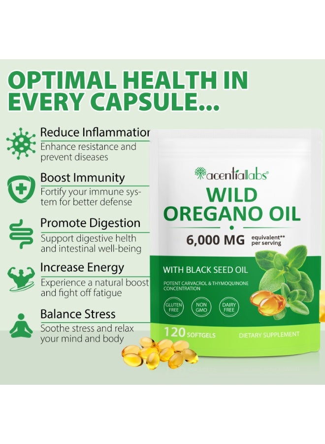 Acentiallabs 120 قطعة من كبسولات زيت الأوريجانو الطري مع زيت الحبة السوداء 6000 ملغ لكل حصة - Image 4